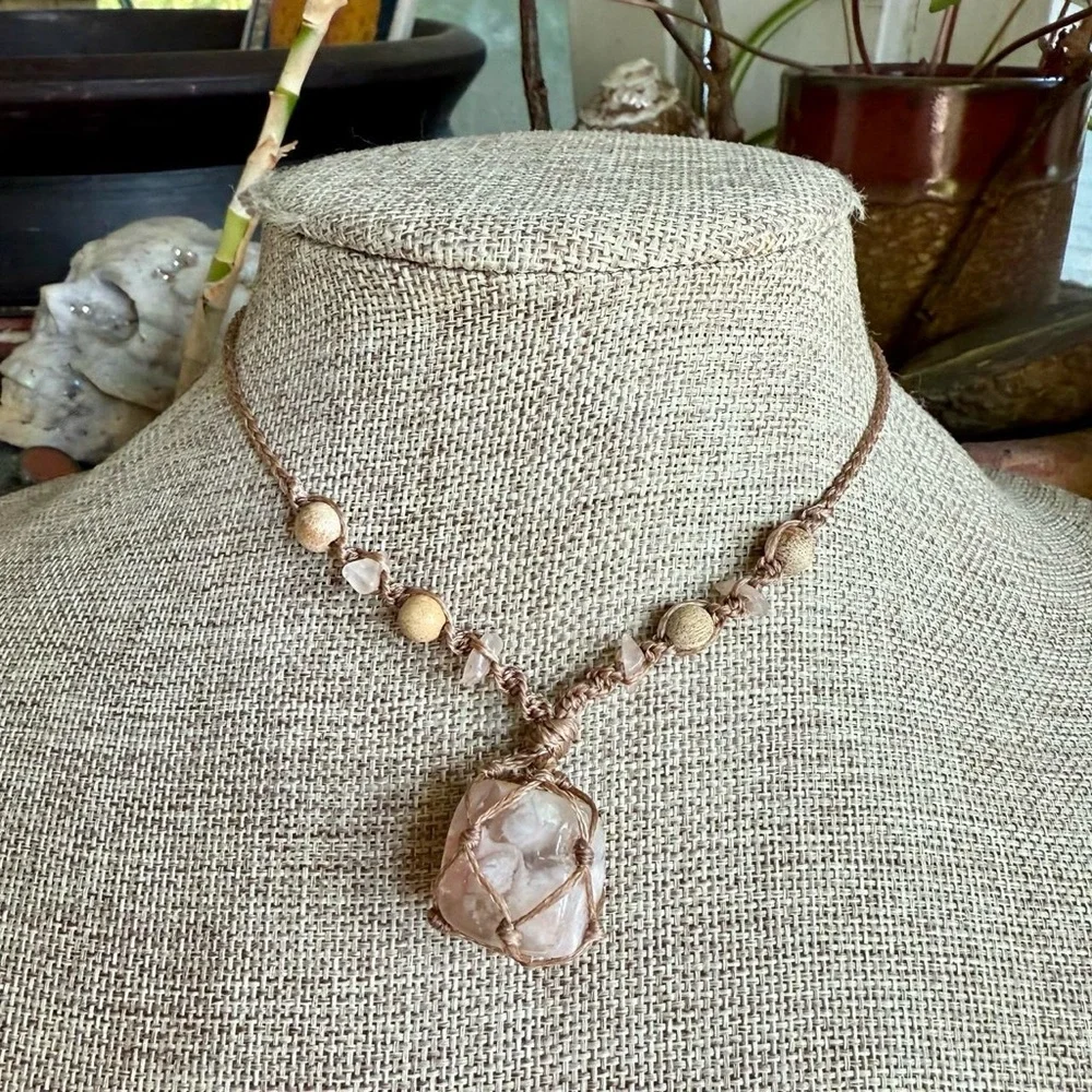 Boho Hippie Micro Macrame Crystal Choker Necklace - Picture 10 of 10